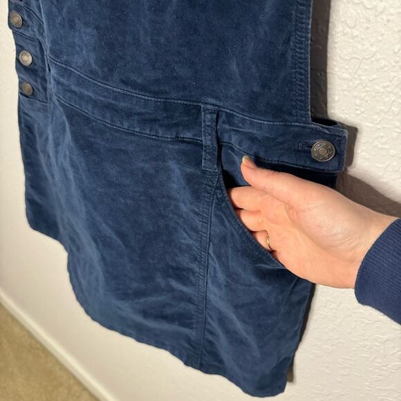 Free People Savannah Overall Mini Dress Size 8 Navy Velvet Pockets Boho Preppy - Picture 4 of 11